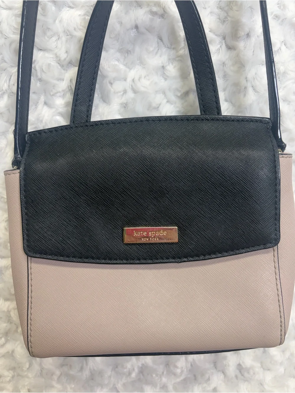 Kate Spade New York Two-Tone Black & Taupe Crossbody satchel Bag leather